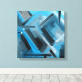 Modern Blauw Zwart Grijs Abstract Decoratief Kunst Canvas Afdruk (Insitu (Houten vloer))