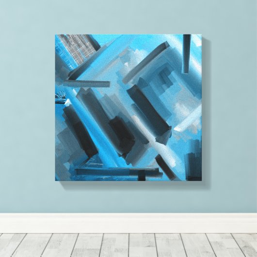 Modern Blauw Zwart Grijs Abstract Decoratief Kunst Canvas Afdruk (Insitu (Houten vloer))
