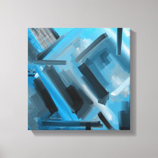 Modern Blauw Zwart Grijs Abstract Decoratief Kunst Canvas Afdruk (Voorkant)