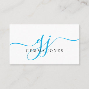 Modern Blauw Zwart Monogram Vrouwelijk Script Naam Visitekaartje
