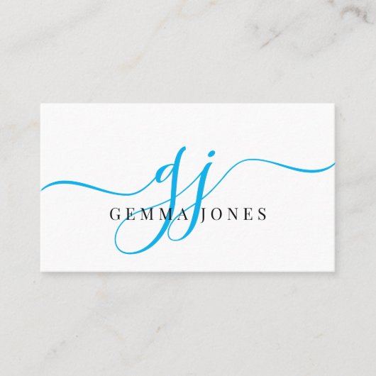 Modern Blauw Zwart Monogram Vrouwelijk Script Naam Visitekaartje (Voorkant)