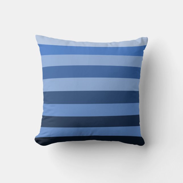 Modern blauw zwart-wit kleurenblok gestreept kussen (Voorkant)