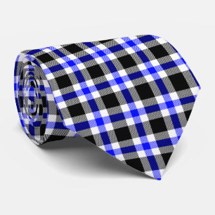 Modern blauw zwart-wit spelpatroon stropdas