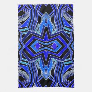 Modern Blauw Zwart & Witte Geometrisch Theedoek