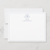 Modern, Blauwe Bloemen Ovaal Monogram Note Kaart (Voorkant)