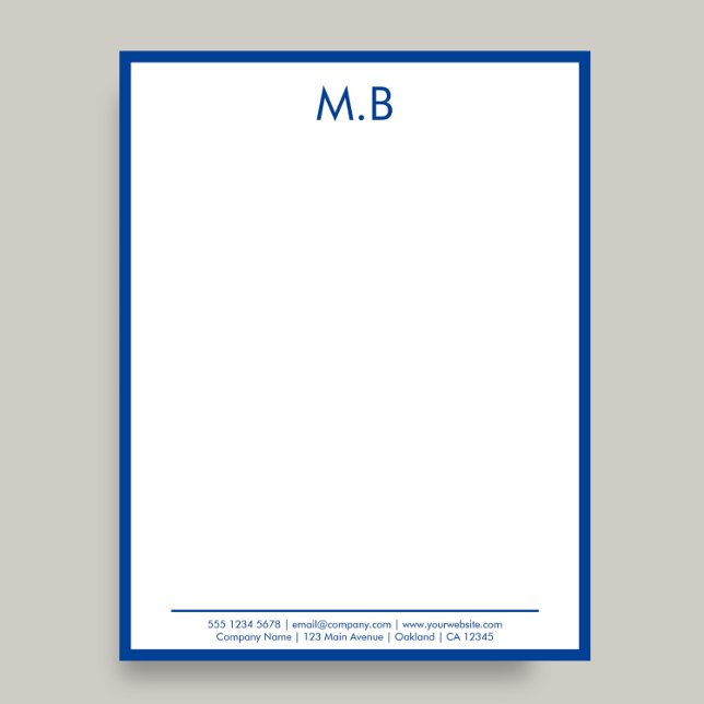 Modern Blauwe grens Monogram Zakelijke brief Briefhoofd (Creator heeft geüpload)