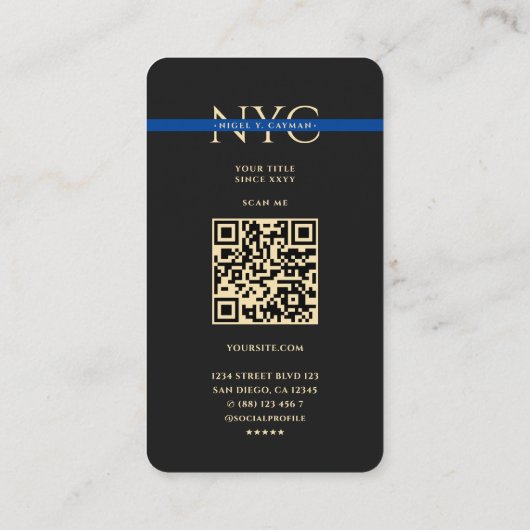 Modern Blauwe lijn Rechtshandhaving Monogram Visitekaartje (Achterkant)