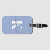 Modern Blauwe Monogram Bagagelabel (Voorkant (horizontaal))