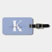 Modern Blauwe Monogram Bagagelabel (Voorkant horizontaal)
