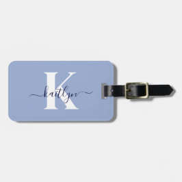 Modern Blauwe Monogram Bagagelabel