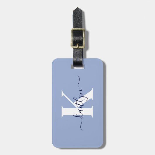 Modern Blauwe Monogram Bagagelabel (Voorkant verticaal)