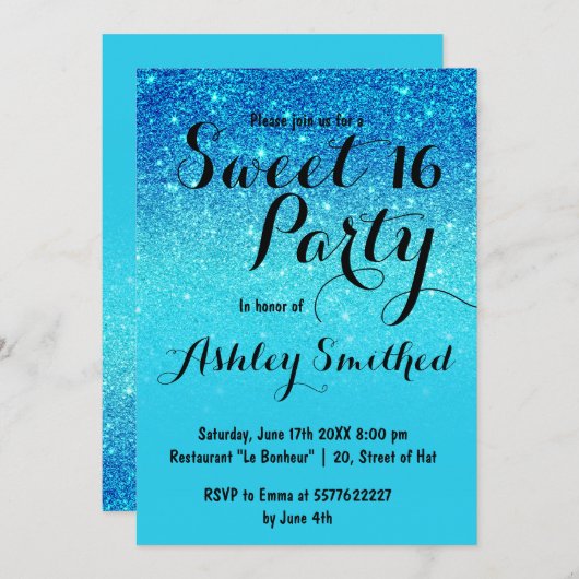 Modern Blauwe oceaan blauwgroen glitter ombre Swee Kaart (Voorkant / Achterkant)