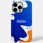 Modern Blauwe & Oranje Verfspatten Monogram Case-Mate iPhone Case (Achterkant)