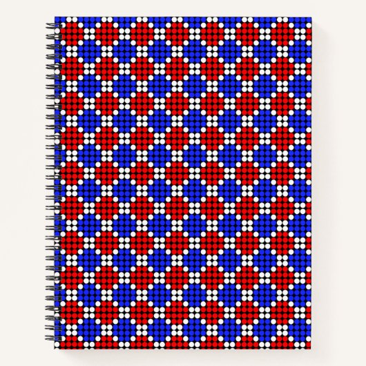 Modern blauwe rode witte gestippelde diamanten op  notitieboek (Voorkant)