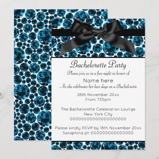 MODERN BLAUWE ZWARTE DIAMOND BOW BACHELORETTE KAART (Voorkant / Achterkant)