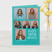Modern Blauwgroen 6 Fotocollage 18e Verjaardag Kaart (Gele Bloem)