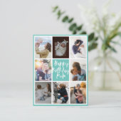 Modern Blauwgroen 8 Foto Collage Happy Birthday ma (Staand voorkant)