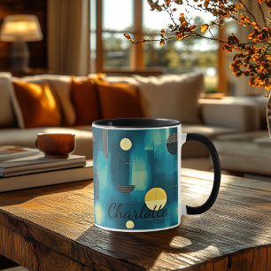 Modern Blauwgroen Abstract - gepersonaliseerd Mok