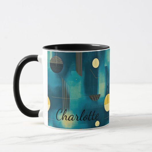 Modern Blauwgroen Abstract - gepersonaliseerd Mok (Links)