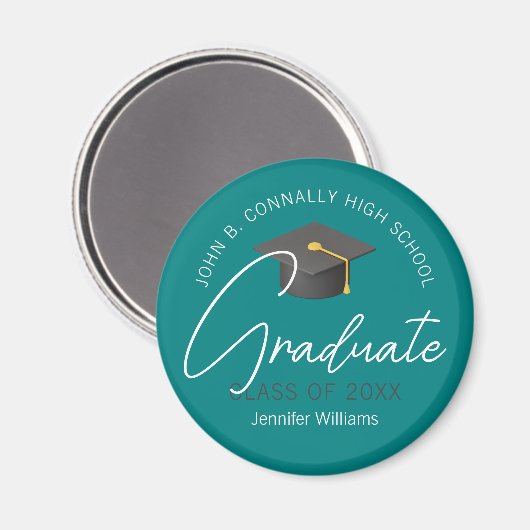 Modern Blauwgroen Afstuderen Custom 2025 Afstudere Magneet (Voorkant / Achterkant)