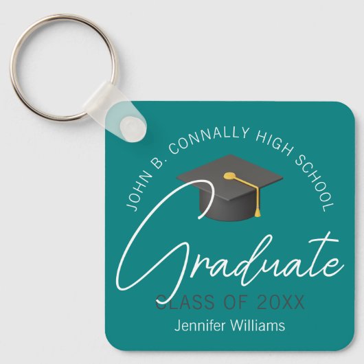 Modern Blauwgroen Afstuderen Custom 2025 Afstudere Sleutelhanger (Voorkant)