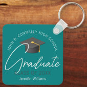 Modern Blauwgroen Afstuderen Custom 2025 Afstudere Sleutelhanger (Achterkant)