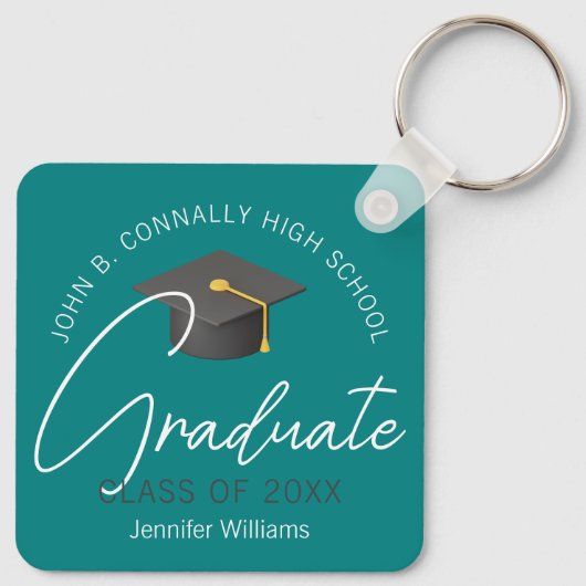 Modern Blauwgroen Afstuderen Custom 2025 Afstudere Sleutelhanger (Achterkant)