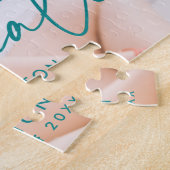 Modern Blauwgroen Afstuderen voor foto van script Legpuzzel (Zijkant)