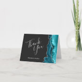 Modern Blauwgroen Agaat Zilver Donker Bruiloft Dan Kaart (Voorkant)