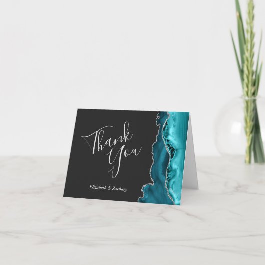 Modern Blauwgroen Agaat Zilver Donker Bruiloft Dan Kaart (Voorkant)