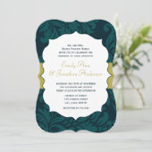 Modern Blauwgroen Aqua en Limoen Damask Wedding In Kaart (Staand voorkant)