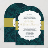 Modern Blauwgroen Aqua en Limoen Damask Wedding In Kaart (Voorkant / Achterkant)