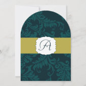 Modern Blauwgroen Aqua en Limoen Damask Wedding In Kaart (Achterkant)
