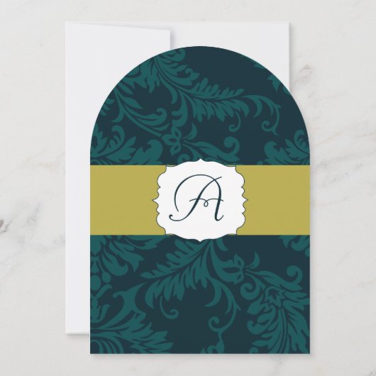 Modern Blauwgroen Aqua en Limoen Damask Wedding In Kaart (Achterkant)