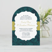 Modern Blauwgroen Aqua en Limoen Damask Wedding In Kaart (Staand voorkant)
