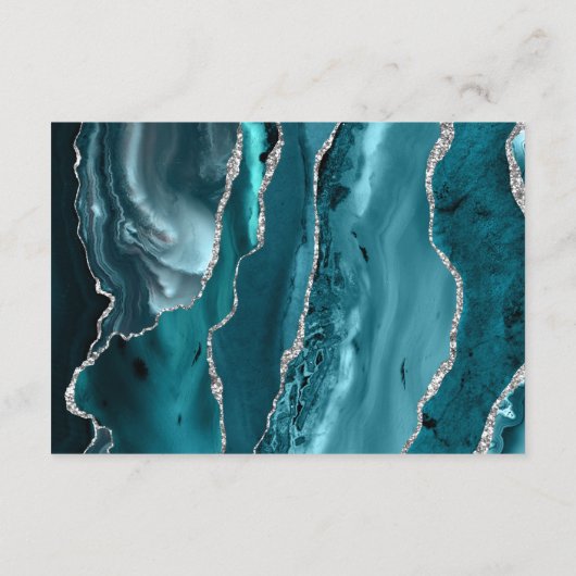 Modern Blauwgroen Blauw Agaat Zilver Donker Bruilo Informatiekaartje (Achterkant)