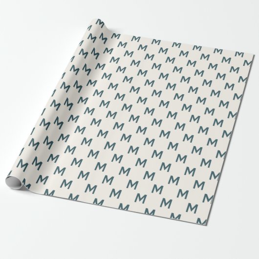 Modern Blauwgroen Blauw custom monogram patroon el Cadeaupapier (Uitgerold)