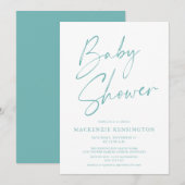 Modern Blauwgroen Blauw Eenvoudig Baby shower van Kaart (Voorkant / Achterkant)