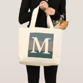 Modern Blauwgroen Blauw en Grijs Kleurenblok Monog Grote Tote Bag (Voorkant (product))