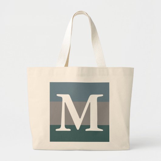 Modern Blauwgroen Blauw en Grijs Kleurenblok Monog Grote Tote Bag (Voorkant)
