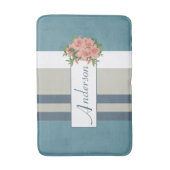 Modern Blauwgroen blauw en Tan Striped Floral Badmat (Voorkant Verticaal)