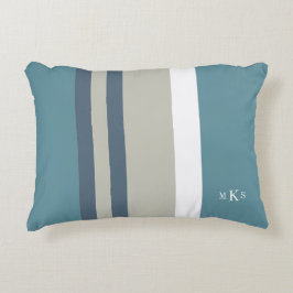 Modern Blauwgroen blauw en Tan Striped Personalize Accent Kussen