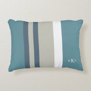 Modern Blauwgroen blauw en Tan Striped Personalize Accent Kussen