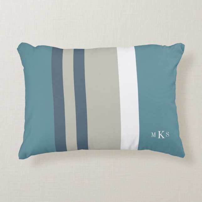 Modern Blauwgroen blauw en Tan Striped Personalize Accent Kussen (Voorkant)