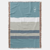 Modern Blauwgroen blauw en Tan Striped Personalize Deken (Voorkant Verticaal)