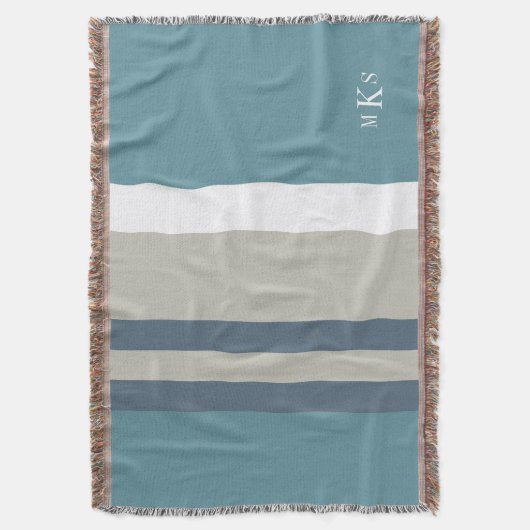 Modern Blauwgroen blauw en Tan Striped Personalize Deken (Voorkant Verticaal)