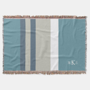 Modern Blauwgroen blauw en Tan Striped Personalize Deken