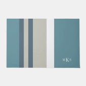 Modern Blauwgroen blauw en Tan Striped Personalize Deurmat (Voorkant)