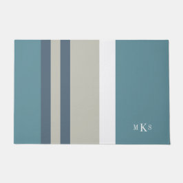 Modern Blauwgroen blauw en Tan Striped Personalize Deurmat