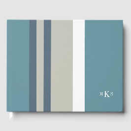 Modern Blauwgroen blauw en Tan Striped Personalize Gastenboek